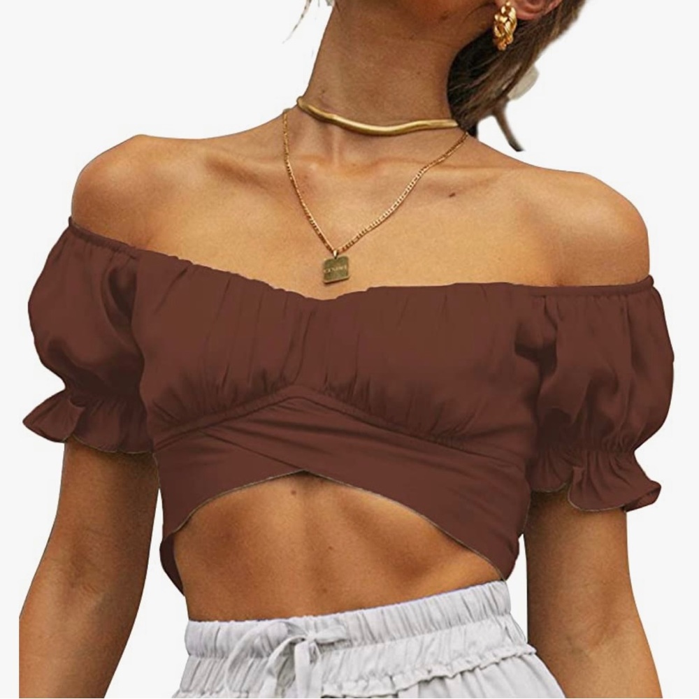 Ruffle Short Sleeve Tie Up Back Crop Top